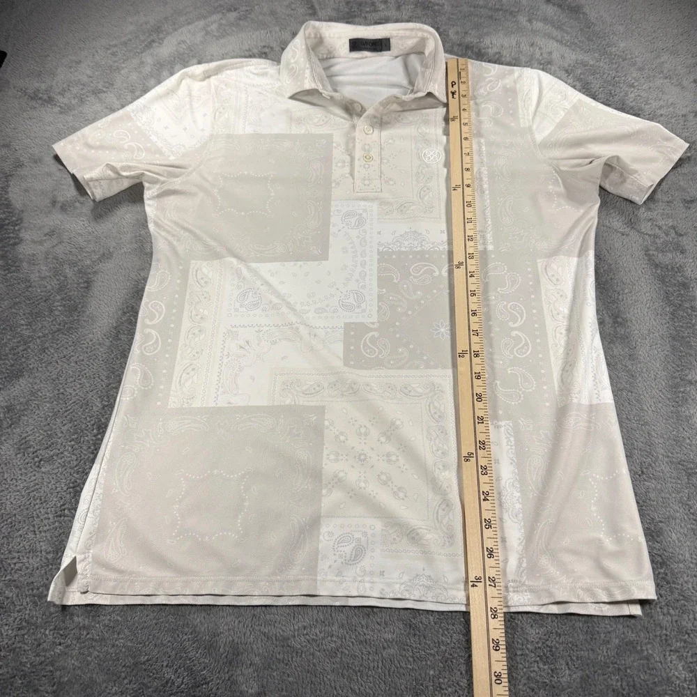 G/FORE Mens Bandana Patchwork Golf Polo Shirt Stone Grey Large Black Hawk Logo - Picture 5 of 7
